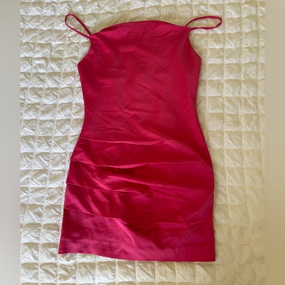 NBD Abra Pink Satin Ruched Mini Dress - Picture 4 of 12